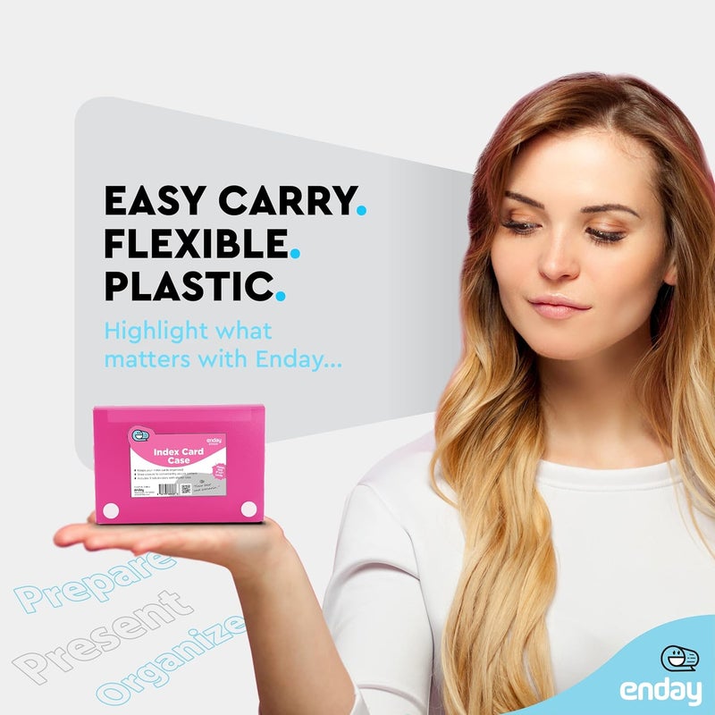 Enday Index Card Holder Pink, 3x5 Note Flash Card Organizer Case, File Box with 5 Dividers, Notecard Box Holds 100 Cards, Also Available in Red, Purple, Green, Blue, Grey, 4 Pack - Image 2